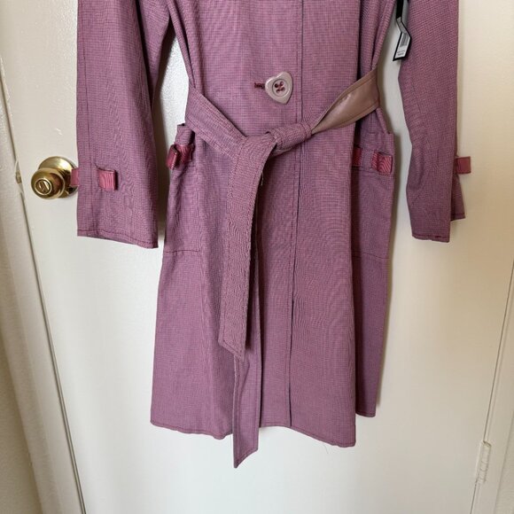 NEW Marc Jacobs Pink Micro Plaid Heart Belted Trench Single Breasted Coat L - Picture 3 of 8